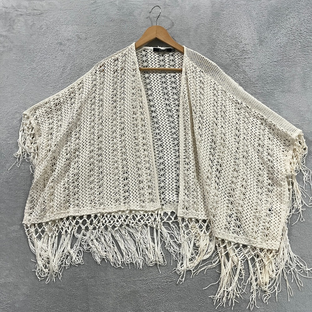 Ark &‎ Co Kimono Cardigan Sweater Women Medium  Cotton Tasseled Crochet Knit